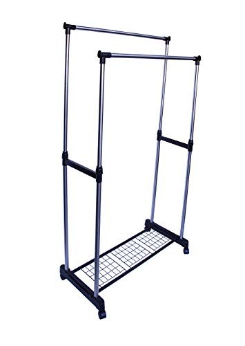 Leostar CD-1203 Double-Pole Telescopic Clothes Hanger, Black, W 86.0 x H 22.2 x L 7.6 cm