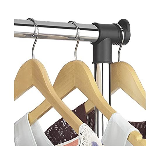 APP LIFE Double Clothes Hanger with Stand Wheels in Steel, Adjustable Height and Width with Shelf, 168x43x145cm, Black