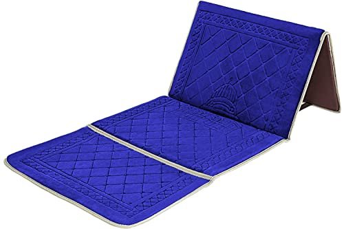 Floldable Praying Mat, Foldable Meditation Mat with Back Rest, Prayer Rug with Carrying Bag, Poratble Cushioned & Padded Prayer Rug for Salah Size 110 X 53 Cm Blue