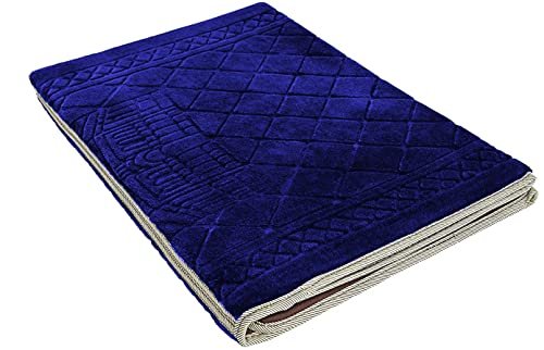 Floldable Praying Mat, Foldable Meditation Mat with Back Rest, Prayer Rug with Carrying Bag, Poratble Cushioned & Padded Prayer Rug for Salah Size 110 X 53 Cm Blue