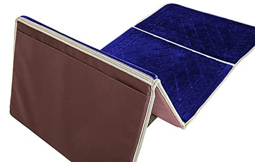 Floldable Praying Mat, Foldable Meditation Mat with Back Rest, Prayer Rug with Carrying Bag, Poratble Cushioned & Padded Prayer Rug for Salah Size 110 X 53 Cm Blue