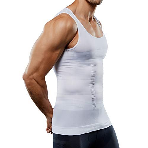Cacosa Men's Compression Tank Top Seamless Slimming Body Shaper Vest Shirt Shapewear Abs Abdomen Slim, White, 3X-Large