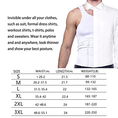 Cacosa Men's Compression Tank Top Seamless Slimming Body Shaper Vest Shirt Shapewear Abs Abdomen Slim, White, 3X-Large