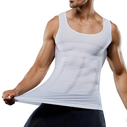Cacosa Men's Compression Tank Top Seamless Slimming Body Shaper Vest Shirt Shapewear Abs Abdomen Slim, White, 3X-Large