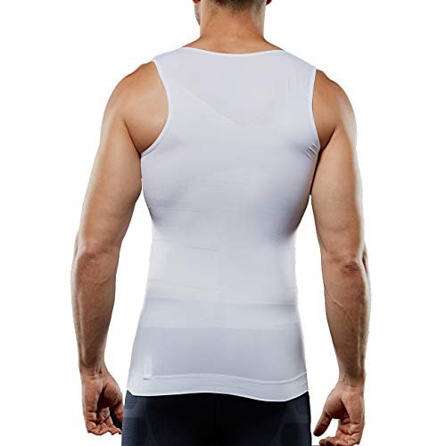 Cacosa Men's Compression Tank Top Seamless Slimming Body Shaper Vest Shirt Shapewear Abs Abdomen Slim, White, 3X-Large