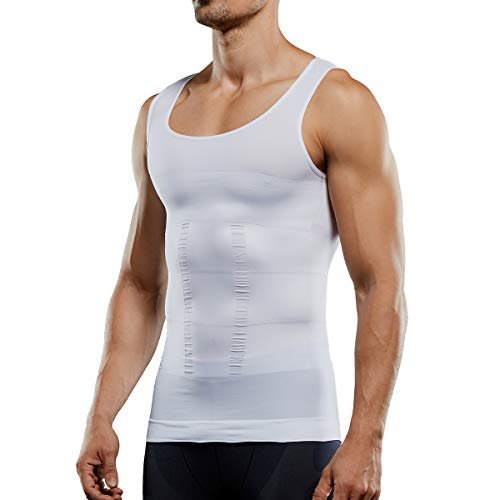 Cacosa Men's Compression Tank Top Seamless Slimming Body Shaper Vest Shirt Shapewear Abs Abdomen Slim, White, 3X-Large