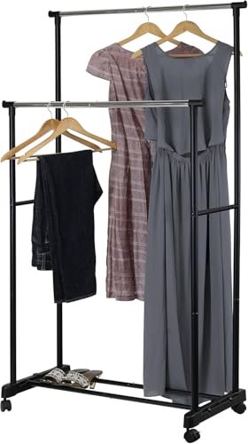 Household Double Ball Clothes Stand Rack with Shoe Storage Rack Side Hanger for Hanging Clothes Coats Skirts Shirts Jackets Stainless Steel Foldable bunca