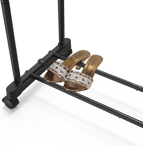 Household Double Ball Clothes Stand Rack with Shoe Storage Rack Side Hanger for Hanging Clothes Coats Skirts Shirts Jackets Stainless Steel Foldable bunca