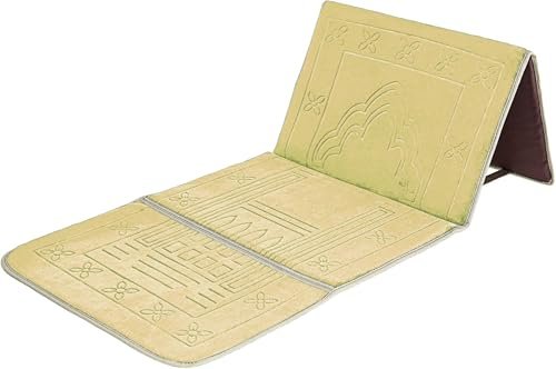 Moon Floldable Praying Mat, Foldable Meditation Mat with Back Rest, Prayer Rug with Carrying Bag, Poratble Cushioned & Padded Prayer Rug for Salah Size 110 X 53 Cm Grey