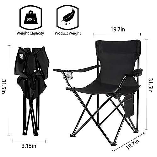 Damei century Portable Camping Chair, Casual Folding Chair, Black, 4lbs, Supports 300lbs, Ideal for Camping, Tailgating, Sports Events