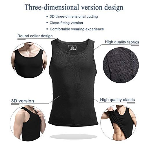 Zariocy Mens Compression Shirt Slimming Body Shaper Slim Tank Top Vest Black