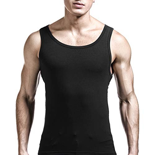 Zariocy Mens Compression Shirt Slimming Body Shaper Slim Tank Top Vest Black