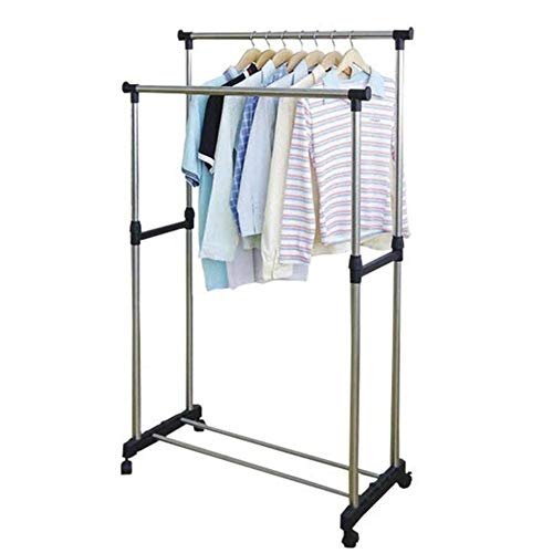Clothes Garments Rack Leostar Metal Silver Double Pole Telescopic Hanger