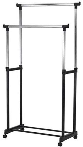 Clothes Double pole portable Rack Hanger Extendable Rolling Removable and Retractable Garments Rack