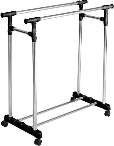 Double pole Portable Clothes Rack Hanger Extendable Rolling For Clothes