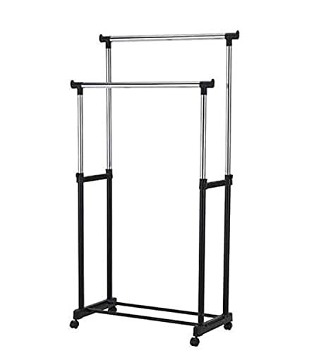 cloth rack 2 pole, Metal Black Double Pole Telescopic Clothes Hanger -[7665]