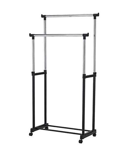 cloth rack 2 pole, Metal Black Double Pole Telescopic Clothes Hanger -[7665]