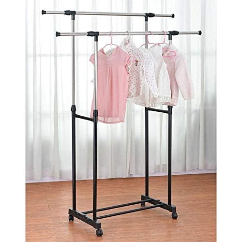 Removable and Retractable Black Metal Double Pole Telescopic Clothes Hanger