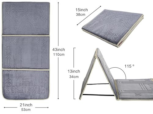 Foldable meditation mat with back rest prayer rug with back support folding floor chair padded sofa chair (gray), grey