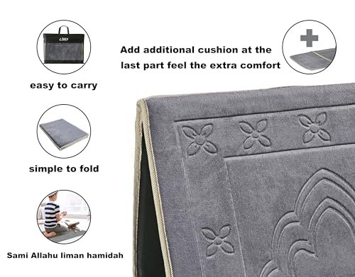 Foldable meditation mat with back rest prayer rug with back support folding floor chair padded sofa chair (gray), grey