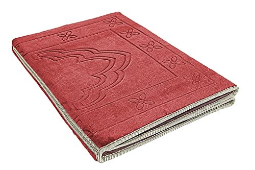 Sleep night floldable praying mat, foldable meditation mat with back rest, prayer rug with carrying bag, poratble cushioned & padded prayer rug for salah size 110 x 53 cm red