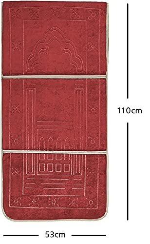Sleep night floldable praying mat, foldable meditation mat with back rest, prayer rug with carrying bag, poratble cushioned & padded prayer rug for salah size 110 x 53 cm red