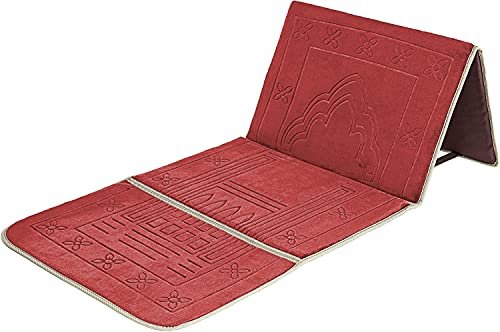 Sleep night floldable praying mat, foldable meditation mat with back rest, prayer rug with carrying bag, poratble cushioned & padded prayer rug for salah size 110 x 53 cm red