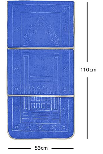 Moon Floldable Praying Mat, Foldable Meditation Mat with Back Rest, Prayer Rug with Carrying Bag, Poratble Cushioned & Padded Prayer Rug for Salah Size 110 X 53 Cm Blue