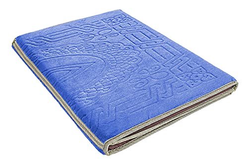 Moon Floldable Praying Mat, Foldable Meditation Mat with Back Rest, Prayer Rug with Carrying Bag, Poratble Cushioned & Padded Prayer Rug for Salah Size 110 X 53 Cm Blue