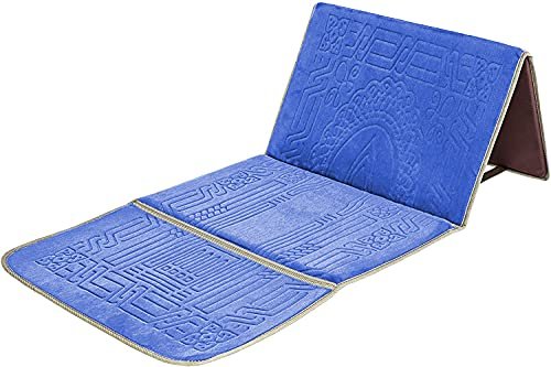 Moon Floldable Praying Mat, Foldable Meditation Mat with Back Rest, Prayer Rug with Carrying Bag, Poratble Cushioned & Padded Prayer Rug for Salah Size 110 X 53 Cm Blue