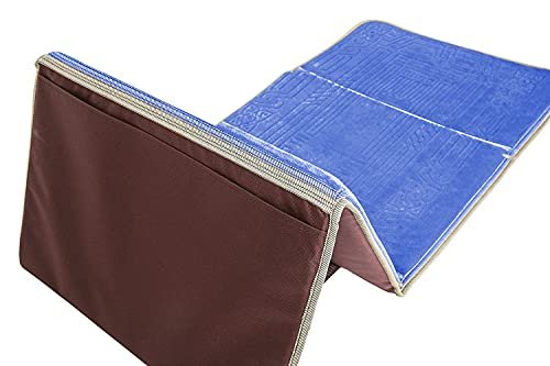 Moon Floldable Praying Mat, Foldable Meditation Mat with Back Rest, Prayer Rug with Carrying Bag, Poratble Cushioned & Padded Prayer Rug for Salah Size 110 X 53 Cm Blue