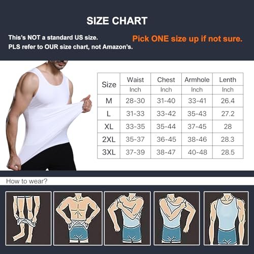 Lgtfy Mens Slimming Body Shaper Vest, Gynecomastia Compression Shirts, Tummy Control Undershirts - Change in Seconds White