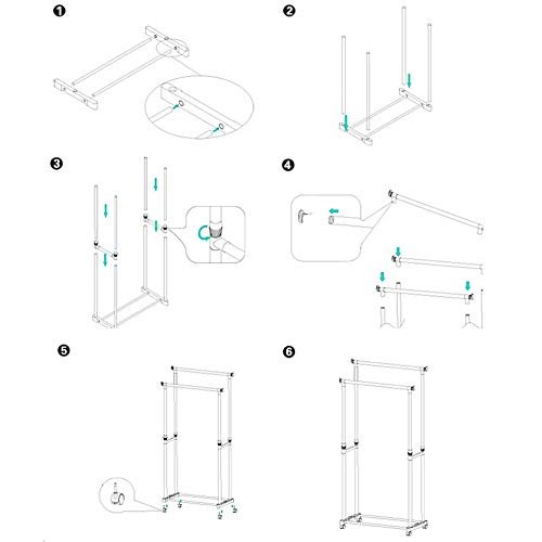 Stainless Steel Pole Clothes Hanger - Adjustable Bars Clothes Rack Double-Pole Clothes Rack Hanger Garment Rack with Rolling wheels