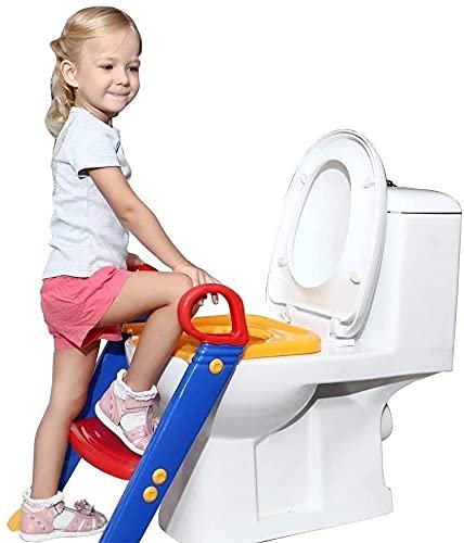 Swadhin Adjustable Foldable Potty-Trainer Seat Toilet Potty Stand with Ladder Training Stool with Non-Slip Steps Ladder for Boys Girls Toddlers Toilet Stand