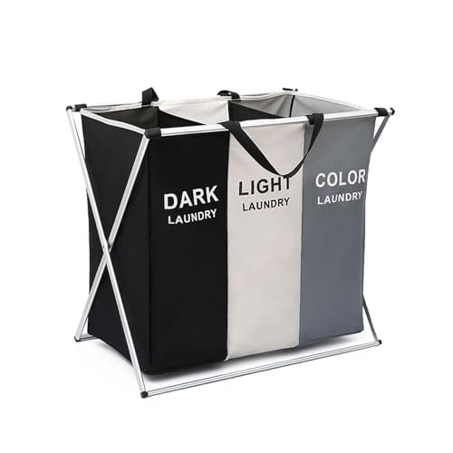 foreorchid Large 3 Section Laundry Basket,180L Freestanding Laundry Hamper,Collapsible Tall Clothes Hamper with Handles for Clothes Toys in the Dorm & Family Closet Storage and Organizer