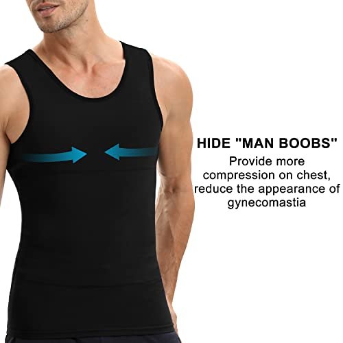 Lgtfy Mens Gynecomastia Compression Shirts Slimming Body Shaper Tank Top Tummy Control Undershirts - Change in Seconds Black, M