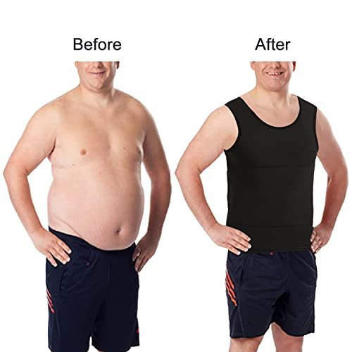 Lgtfy Mens Gynecomastia Compression Shirts Slimming Body Shaper Tank Top Tummy Control Undershirts - Change in Seconds Black, M
