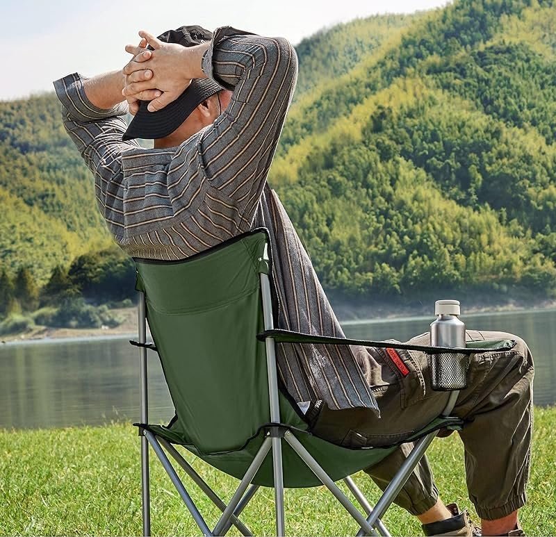 Folding Camping Fishing Chair with Cup Holder and Bag 120kg (Green)