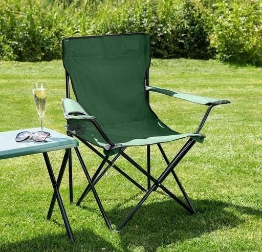 Folding Camping Fishing Chair with Cup Holder and Bag 120kg (Green)