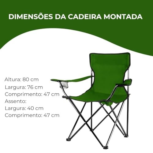 Folding Camping Fishing Chair with Cup Holder and Bag 120kg (Green)