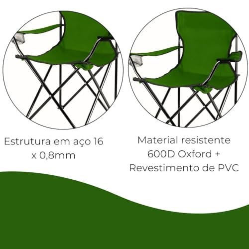 Folding Camping Fishing Chair with Cup Holder and Bag 120kg (Green)