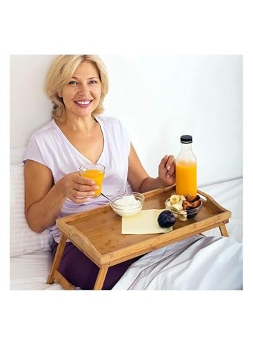 BUNCA Bamboo Bed Tray with Foldable Legs for Breakfast with Carry Handles
