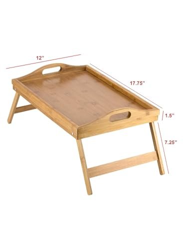 BUNCA Bamboo Bed Tray with Foldable Legs for Breakfast with Carry Handles