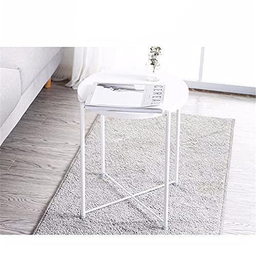 NTJDSX Metal Coffee Table,Modern Storage Sofa End Table with Tray,Round Tray Table,Bedside End Table Living Room Corner Tea Table,for Balcony Garden Home Office Bedroom,White