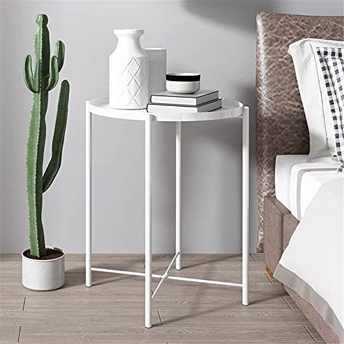 NTJDSX Metal Coffee Table,Modern Storage Sofa End Table with Tray,Round Tray Table,Bedside End Table Living Room Corner Tea Table,for Balcony Garden Home Office Bedroom,White