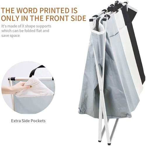 Juzi 3 Section Laundry Basket Printed Dark Light Color, Foldable Hamper/Sorter with Waterproof Oxford Bags and Aluminum Frame, Washing Clothes Storage for Home, Dormitary