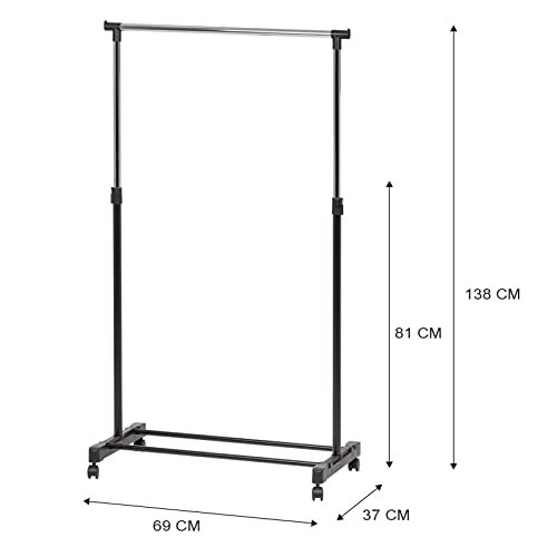 SHOWAY Clothes Rack Clothes Hanger Stand, Height Adjustable Garment, Clothing Rack, Hanger, Single Rod With Wheels, Black Single Rod With Wheels, Cd-1202-08
