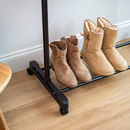 SHOWAY Clothes Rack Clothes Hanger Stand, Height Adjustable Garment, Clothing Rack, Hanger, Single Rod With Wheels, Black Single Rod With Wheels, Cd-1202-08