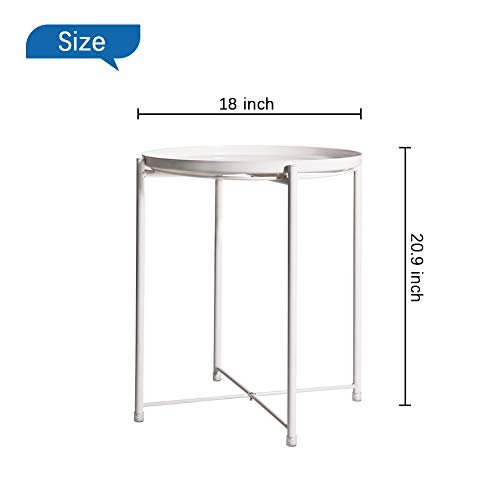 TIITA Tray Side Table Round White Nightstand Modern Home Decor Coffee Tea Metal End Table for Living Room Bedroom and Balcony