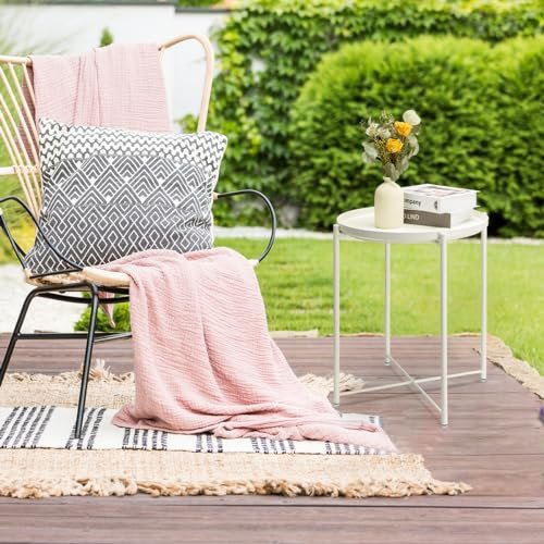 danpinera End Table, Metal Side Table Small Outdoor Table Round Side Table with Removable Tray for Living Room Bedroom Balcony Patio and Office - Gifts for Women(White)